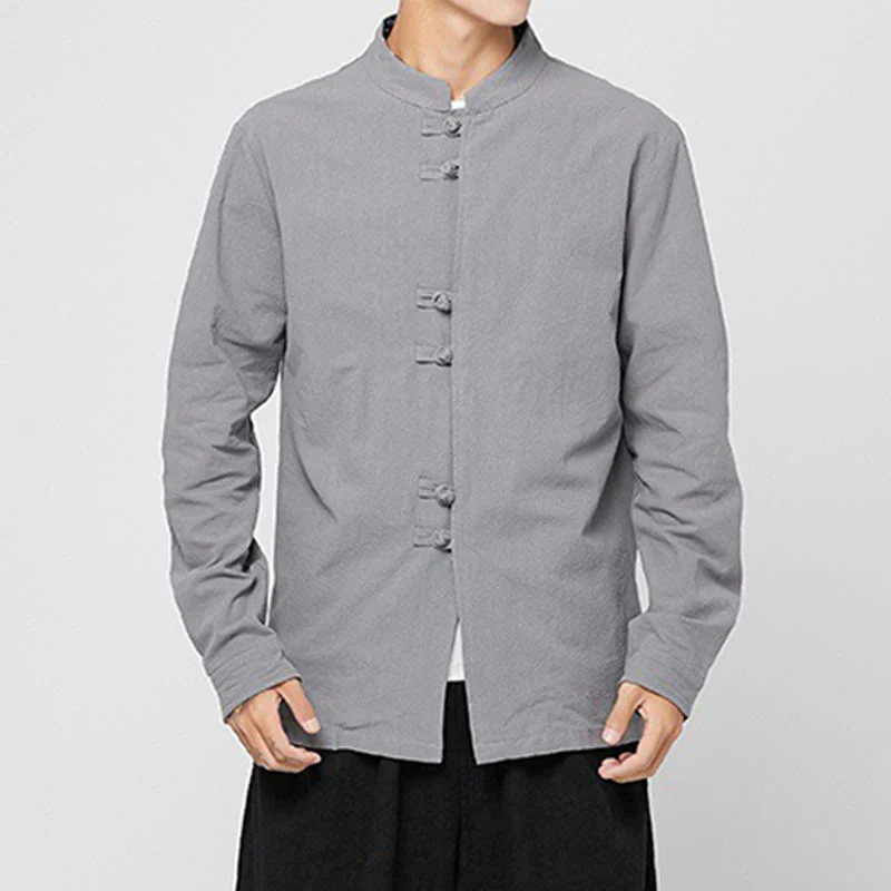 Buddha Stones Camicia da uomo in cotone a maniche lunghe con polsini e motivo a drago e bottoni a rana - Image 22