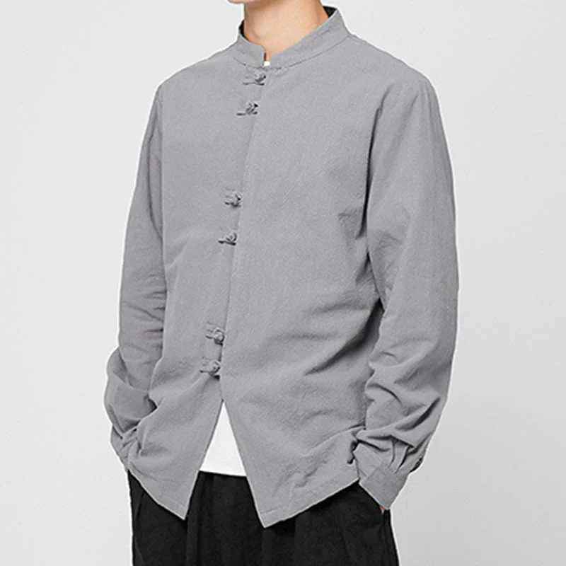 Buddha Stones Camicia da uomo in cotone a maniche lunghe con polsini e motivo a drago e bottoni a rana - Image 26