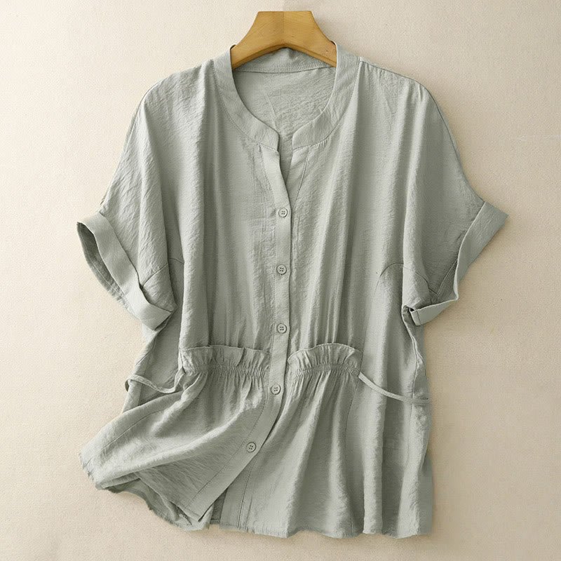 Buddha Stones Camicia estiva da donna in cotone a maniche corte con bottoni e lacci - Image 13