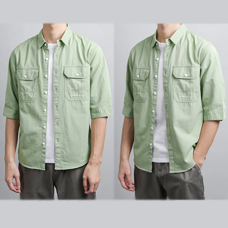 Buddha Stones Camicia estiva da uomo in cotone a maniche corte con bottoni e due tasche decorative - Image 10