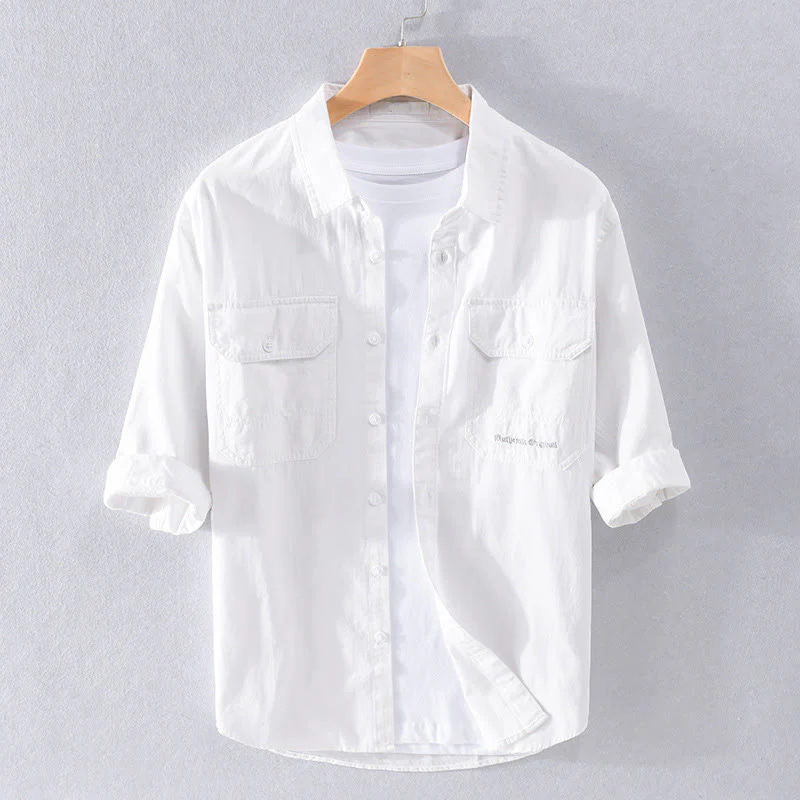 Buddha Stones Camicia estiva da uomo in cotone a maniche corte con bottoni e due tasche decorative - Image 13