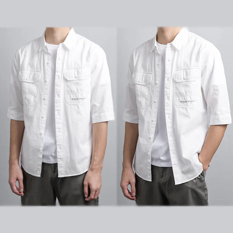 Buddha Stones Camicia estiva da uomo in cotone a maniche corte con bottoni e due tasche decorative - Image 15