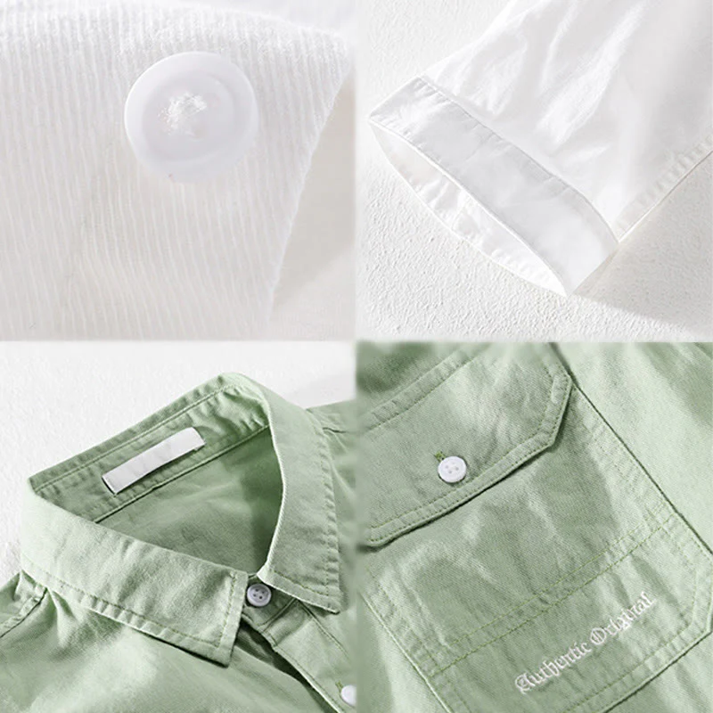 Buddha Stones Camicia estiva da uomo in cotone a maniche corte con bottoni e due tasche decorative - Image 22
