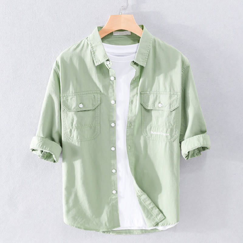 Buddha Stones Camicia estiva da uomo in cotone a maniche corte con bottoni e due tasche decorative - Image 8