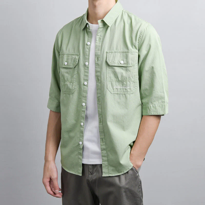 Buddha Stones Camicia estiva da uomo in cotone a maniche corte con bottoni e due tasche decorative - Image 9