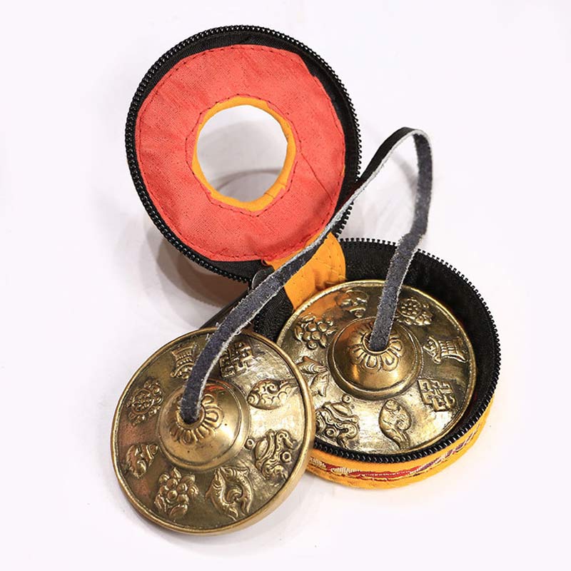 Buddha Stones Campana tibetana Tingsha Sei parole vere Drago Rame Bilancia Decorazione con borsa - Image 10