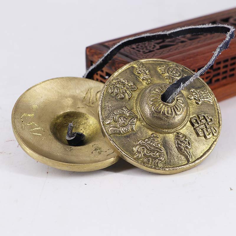 Buddha Stones Campana tibetana Tingsha Sei parole vere Drago Rame Bilancia Decorazione con borsa - Image 11