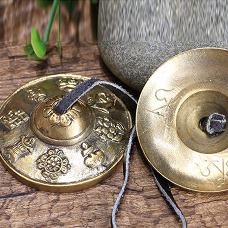 Buddha Stones Campana tibetana Tingsha Sei parole vere Drago Rame Bilancia Decorazione con borsa - Image 12