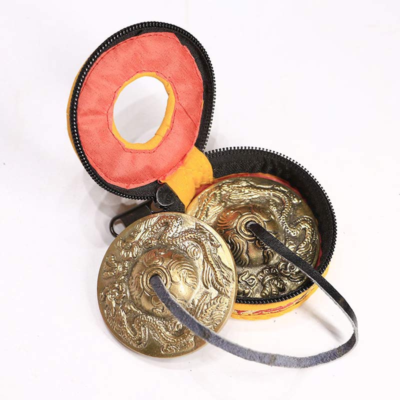 Buddha Stones Campana tibetana Tingsha Sei parole vere Drago Rame Bilancia Decorazione con borsa - Image 14