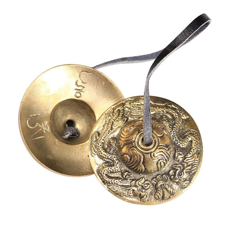 Buddha Stones Campana tibetana Tingsha Sei parole vere Drago Rame Bilancia Decorazione con borsa - Image 15