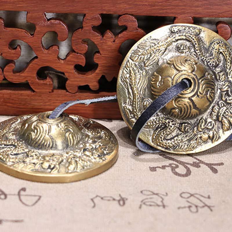 Buddha Stones Campana tibetana Tingsha Sei parole vere Drago Rame Bilancia Decorazione con borsa - Image 16