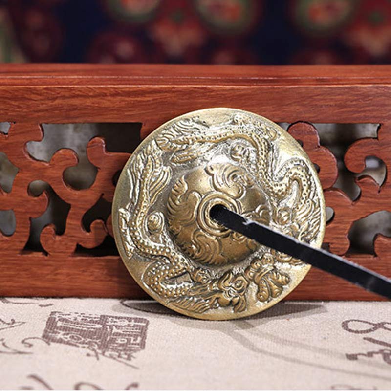Buddha Stones Campana tibetana Tingsha Sei parole vere Drago Rame Bilancia Decorazione con borsa - Image 17