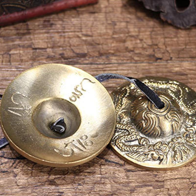 Buddha Stones Campana tibetana Tingsha Sei parole vere Drago Rame Bilancia Decorazione con borsa - Image 18