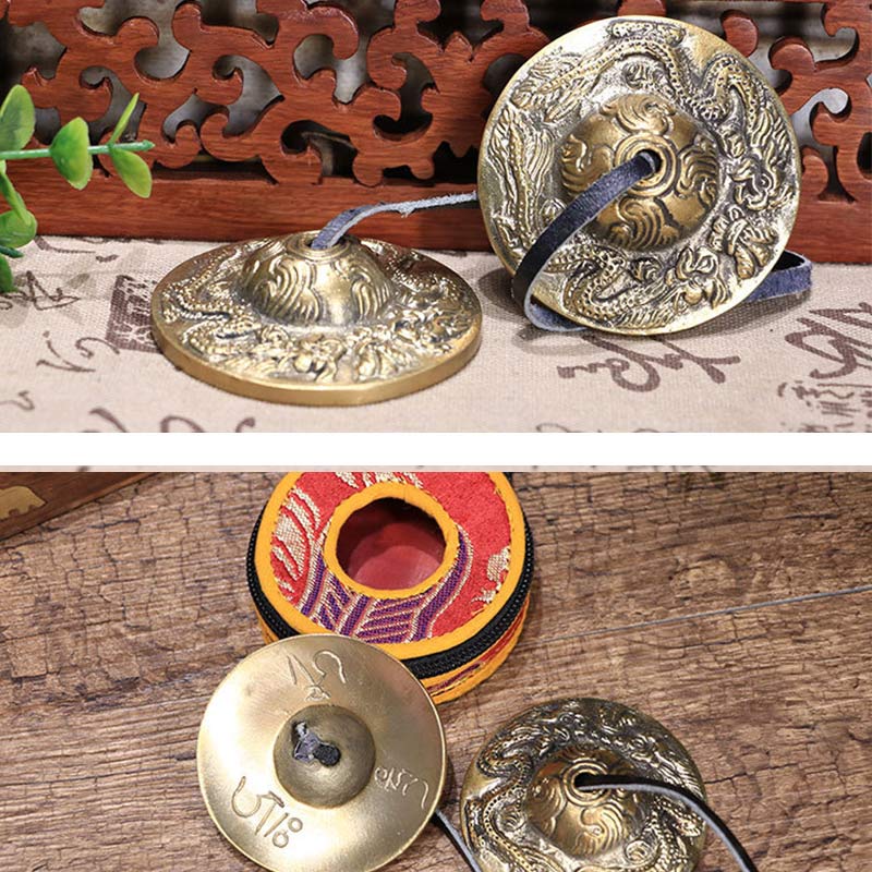 Buddha Stones Campana tibetana Tingsha Sei parole vere Drago Rame Bilancia Decorazione con borsa - Image 20