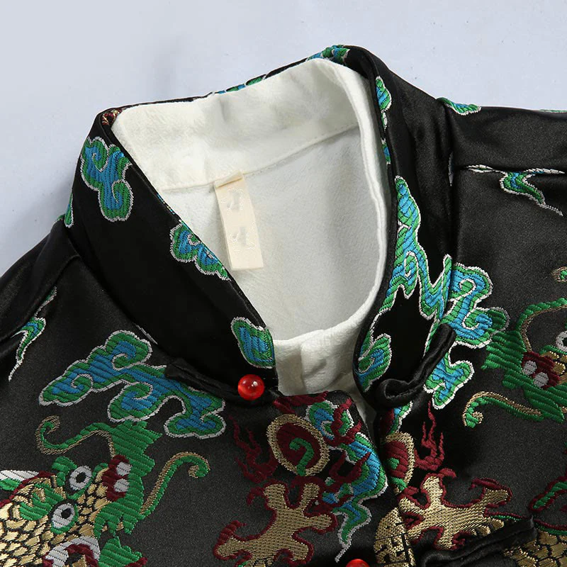 Buddha Stones Capodanno cinese Drago Ricamo Nuvole di buon auspicio Rana-bottoni Tang Suit Giacca Camicia da uomo - Image 15