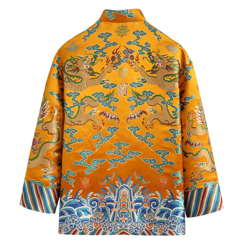 Buddha Stones Capodanno cinese Drago Ricamo Nuvole di buon auspicio Rana-bottoni Tang Suit Giacca Camicia da uomo - Image 4