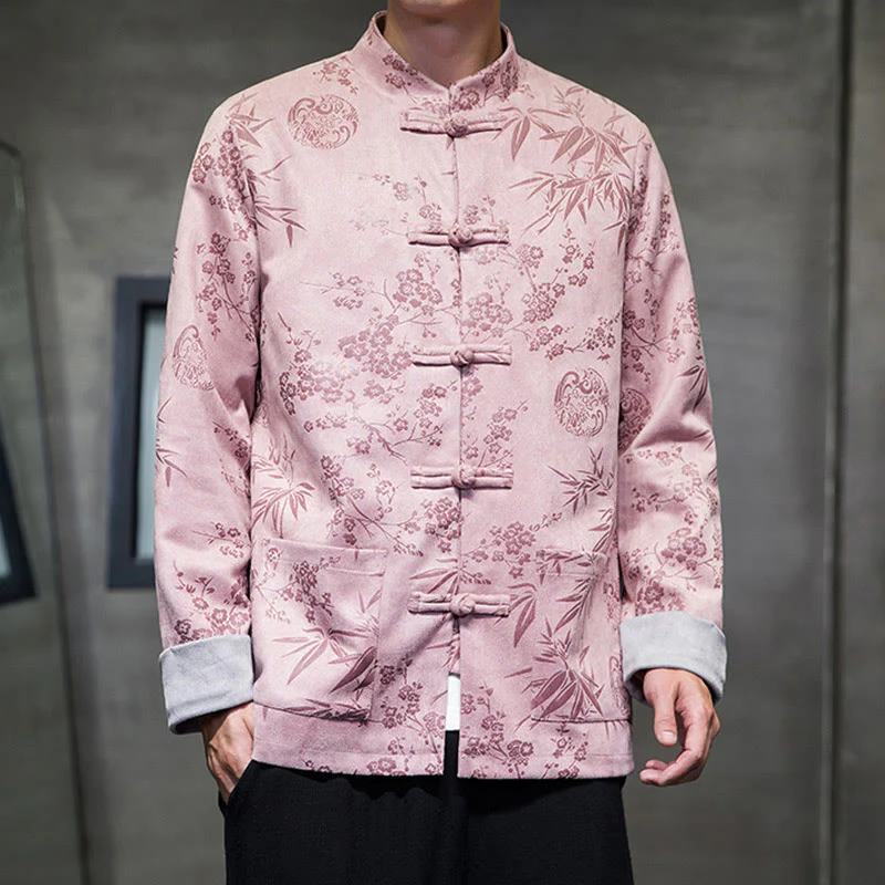 Buddha Stones Capodanno cinese vestiti fiori bambù tinta unita polsino rana-bottoni Tang Suit cotone giacca camicia da uomo con tasche - Image 34