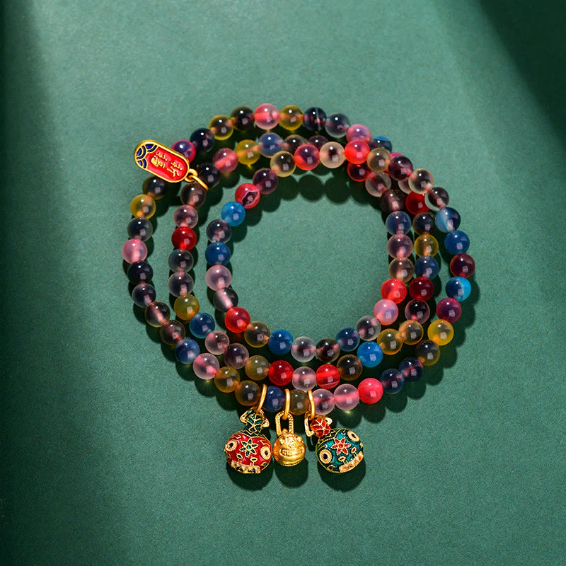 Buddha Stones Caramella Colorata Agata Oro Deglutizione Bestia Famiglia Forza Ciondolo Bracciale Triplo Avvolgimento - Image 2