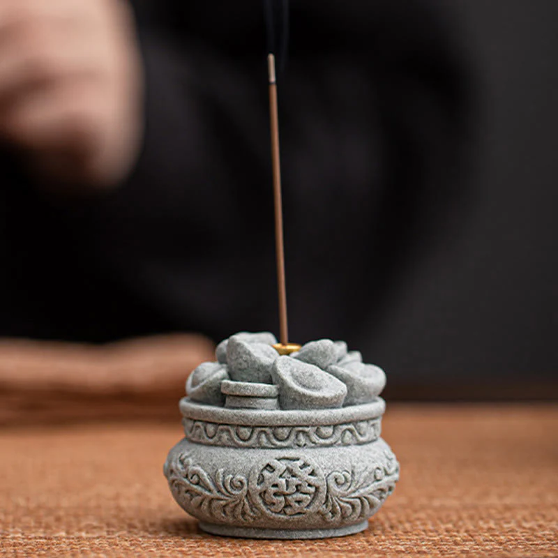 Buddha Stones Carattere cinese Fu Lingotti Bruciatore di incenso curativo Decorazione da scrivania - Image 3