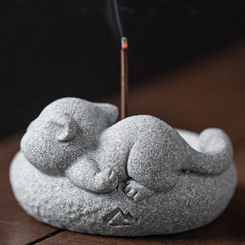 Buddha Stones Carino Gatto Pigro in Piedi Bruciatore di Incenso Guarigione Decorazione da Scrivania - Image 25