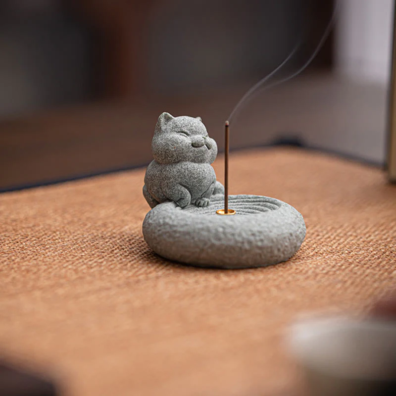 Buddha Stones Carino Gatto Pigro in Piedi Bruciatore di Incenso Guarigione Decorazione da Scrivania - Image 4