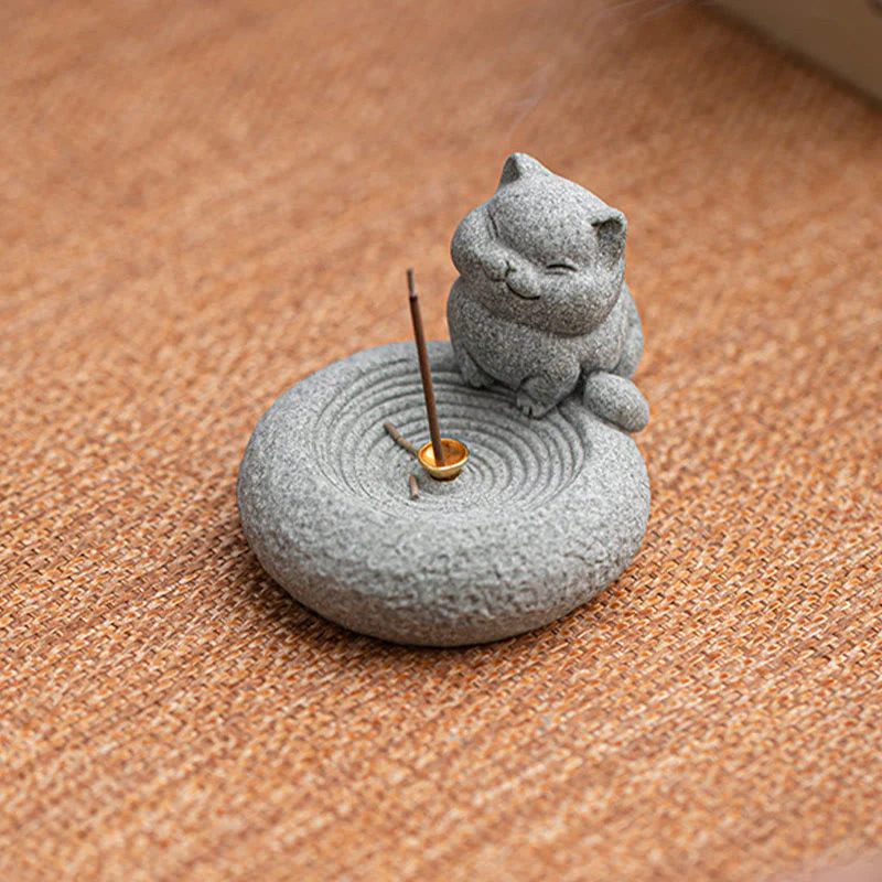 Buddha Stones Carino Gatto Pigro in Piedi Bruciatore di Incenso Guarigione Decorazione da Scrivania - Image 5