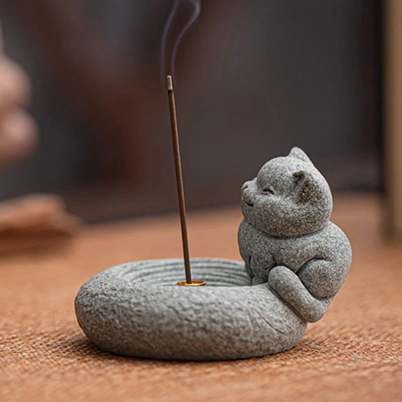 Buddha Stones Carino Gatto Pigro in Piedi Bruciatore di Incenso Guarigione Decorazione da Scrivania - Image 6