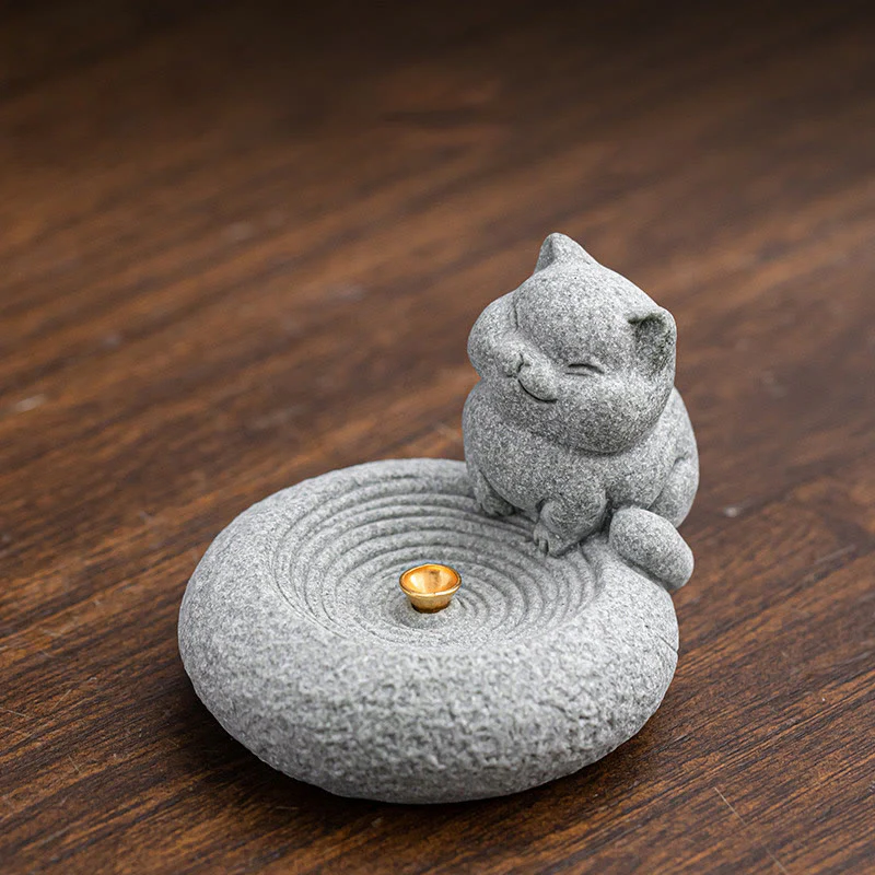 Buddha Stones Carino Gatto Pigro in Piedi Bruciatore di Incenso Guarigione Decorazione da Scrivania - Image 7
