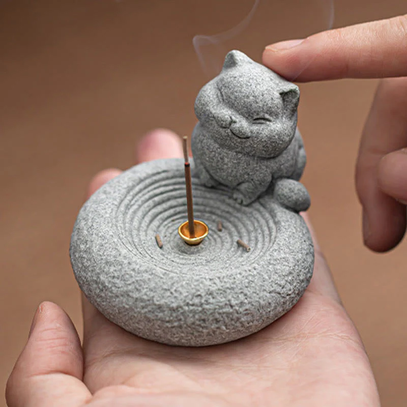 Buddha Stones Carino Gatto Pigro in Piedi Bruciatore di Incenso Guarigione Decorazione da Scrivania - Image 8