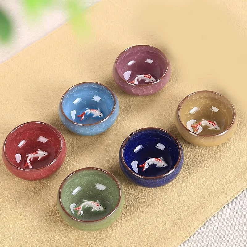 Buddha Stones Carino Koi Fish Tazza da tè in ceramica Kung Fu Tazza da tè Ciotola 45ml - Image 2