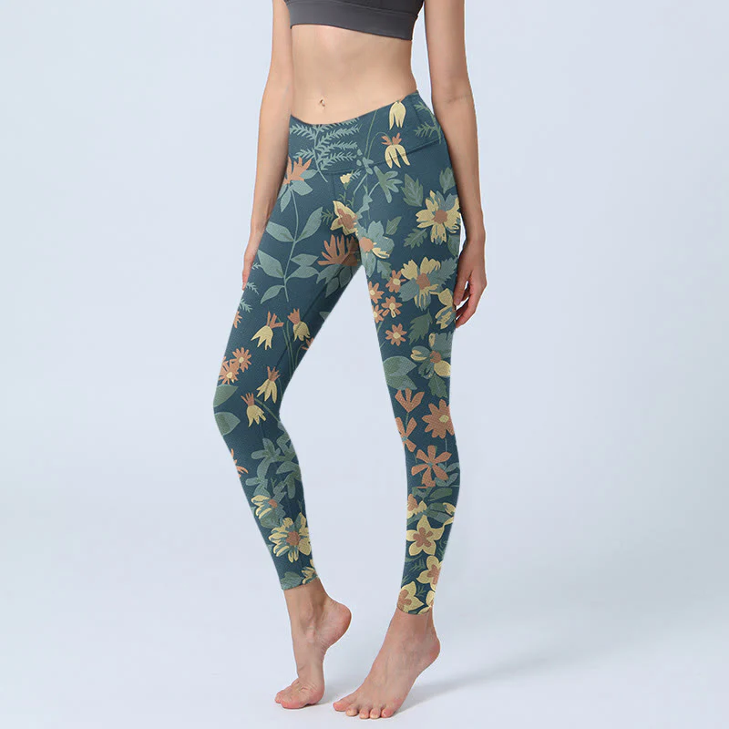 Buddha Stones Casual Daisy Flowers Leaves Stampa Leggings da palestra Fitness Pantaloni da yoga da donna