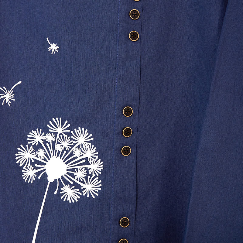 Buddha Stones Casual Dandelion Manica Lunga Girocollo Camicia Cotone Lino Camicie Donna - Image 8