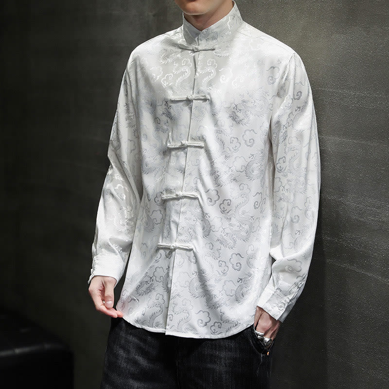 Buddha Stones Casual Dragon Pattern Frog-button Tang Suit Lino Giacca Camicia Uomo - Image 17