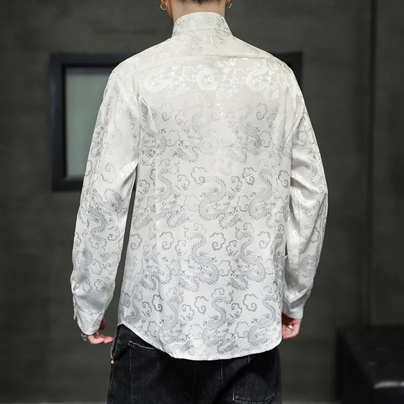 Buddha Stones Casual Dragon Pattern Frog-button Tang Suit Lino Giacca Camicia Uomo - Image 18