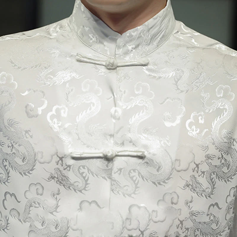 Buddha Stones Casual Dragon Pattern Frog-button Tang Suit Lino Giacca Camicia Uomo - Image 19