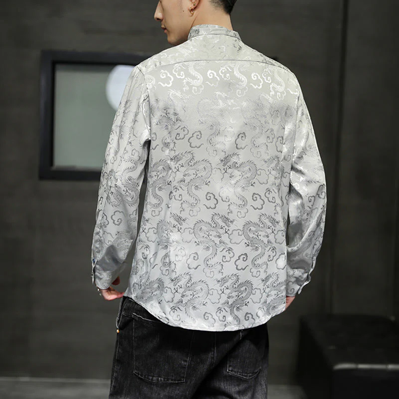 Buddha Stones Casual Dragon Pattern Frog-button Tang Suit Lino Giacca Camicia Uomo - Image 30