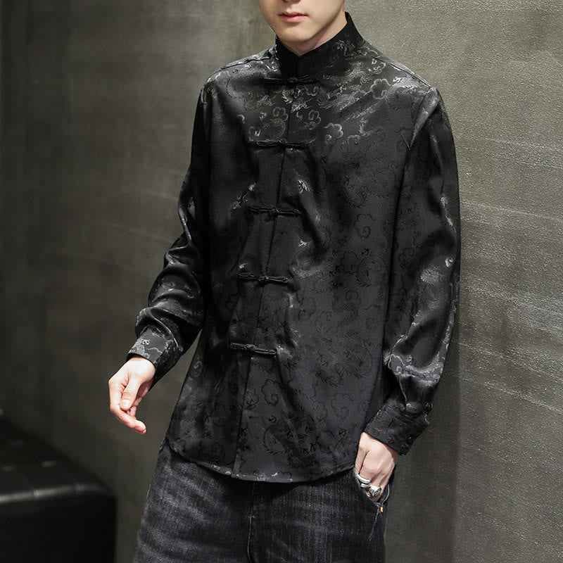 Buddha Stones Casual Dragon Pattern Frog-button Tang Suit Lino Giacca Camicia Uomo - Image 34