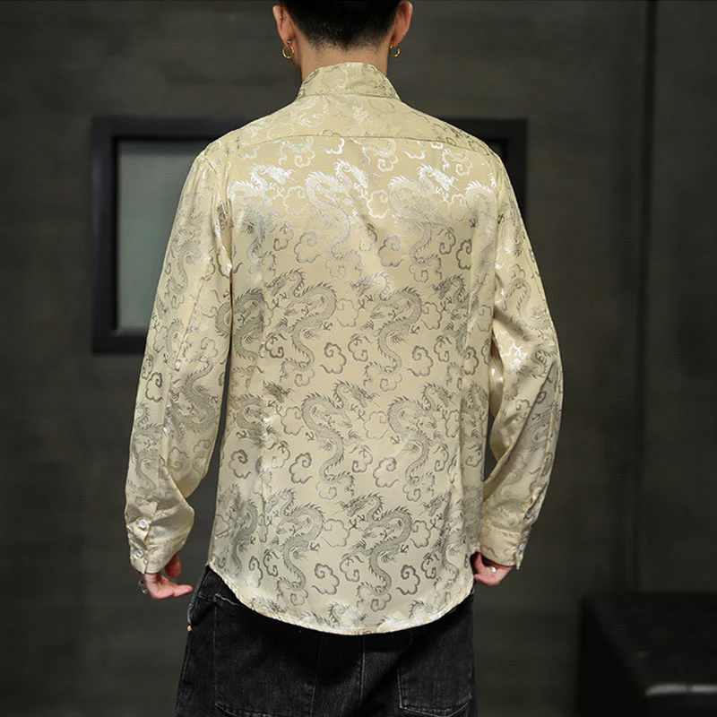 Buddha Stones Casual Dragon Pattern Frog-button Tang Suit Lino Giacca Camicia Uomo - Image 46