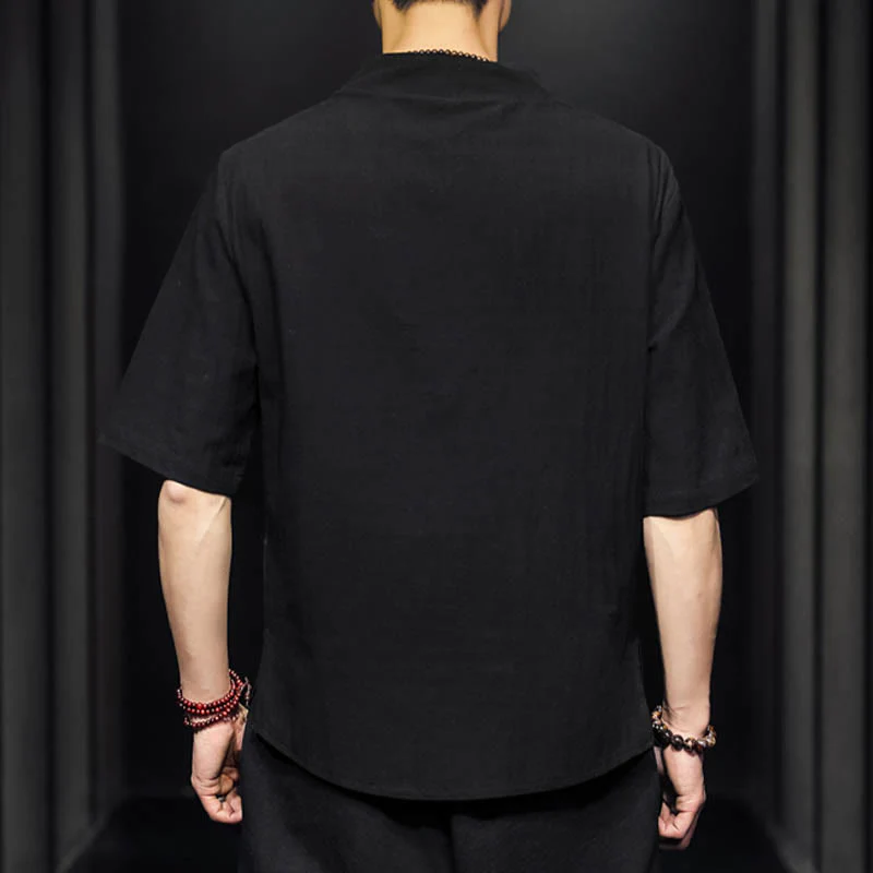Camicia casual estiva a maniche corte in cotone con Buddha Stones, abbigliamento da uomo - Image 11