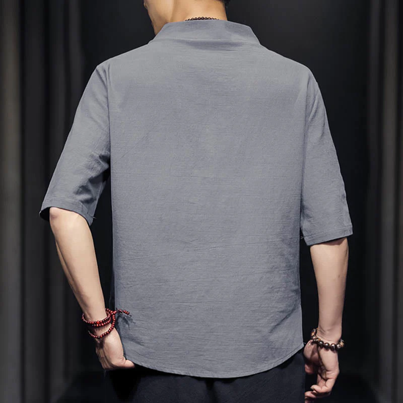 Camicia casual estiva a maniche corte in cotone con Buddha Stones, abbigliamento da uomo - Image 19