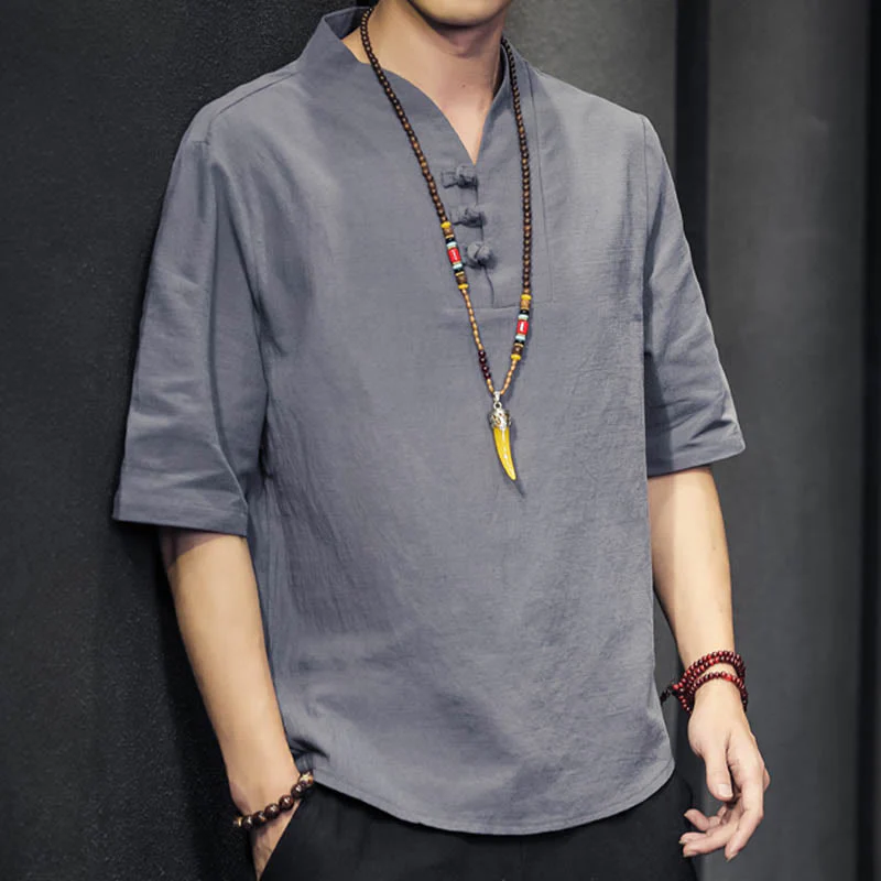 Camicia casual estiva a maniche corte in cotone con Buddha Stones, abbigliamento da uomo - Image 20