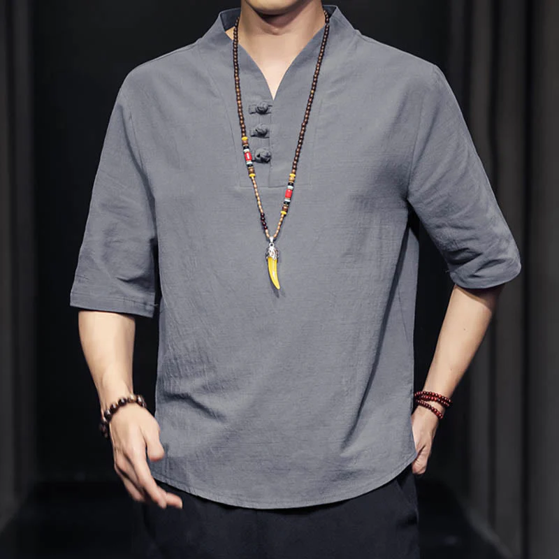 Camicia casual estiva a maniche corte in cotone con Buddha Stones, abbigliamento da uomo - Image 21