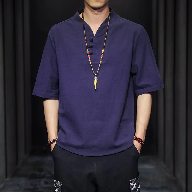 Camicia casual estiva a maniche corte in cotone con Buddha Stones, abbigliamento da uomo - Image 25