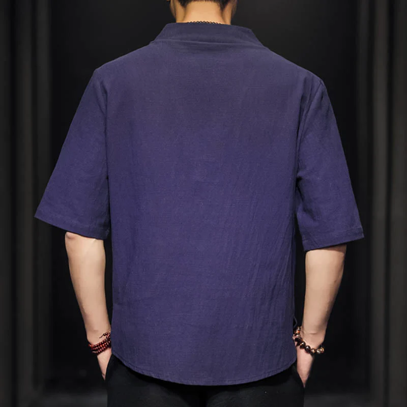 Camicia casual estiva a maniche corte in cotone con Buddha Stones, abbigliamento da uomo - Image 27