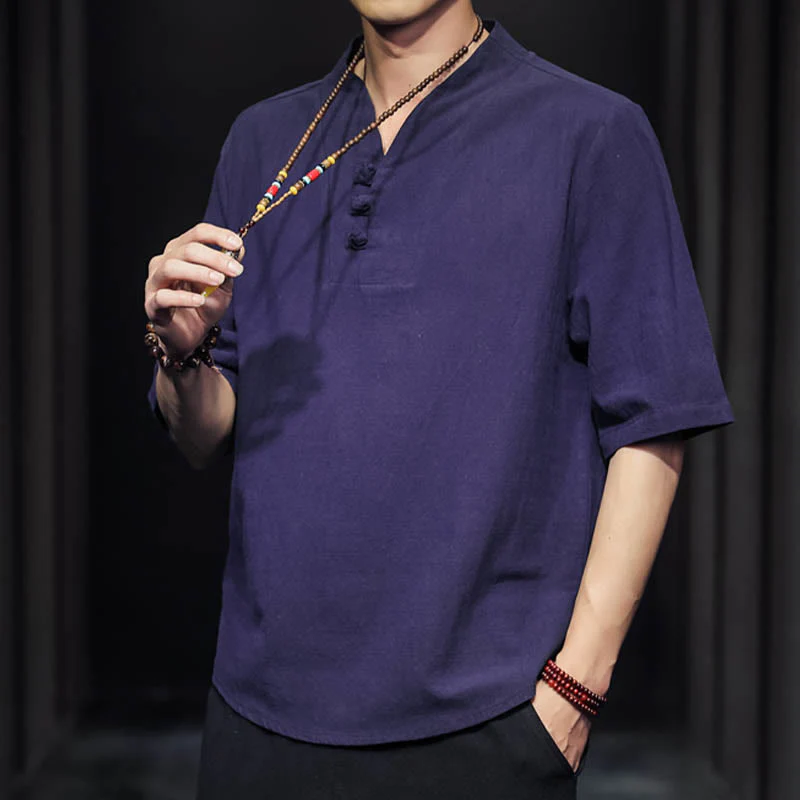 Camicia casual estiva a maniche corte in cotone con Buddha Stones, abbigliamento da uomo - Image 28