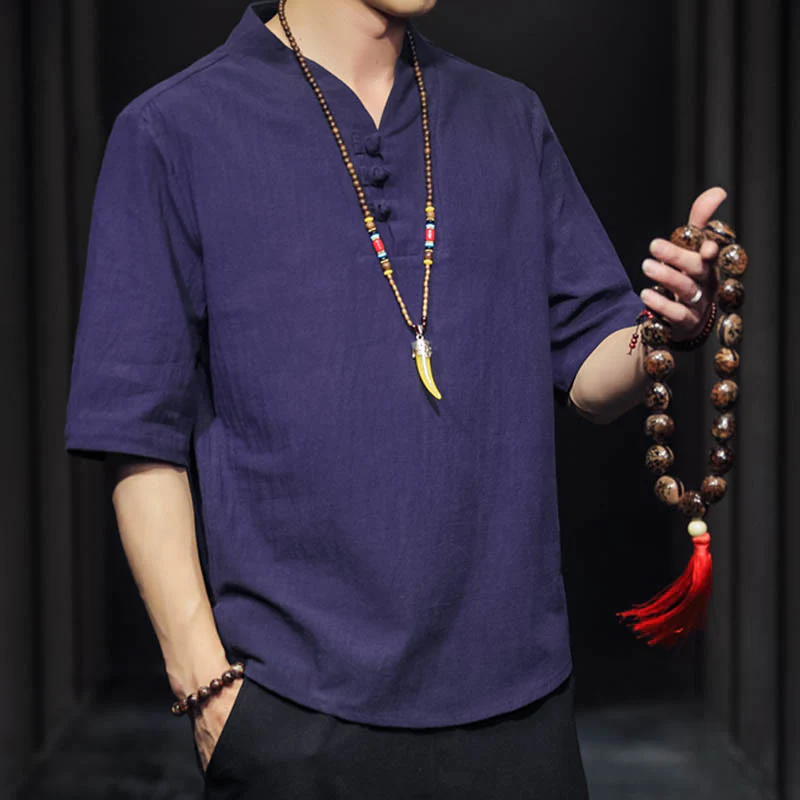 Camicia casual estiva a maniche corte in cotone con Buddha Stones, abbigliamento da uomo - Image 32