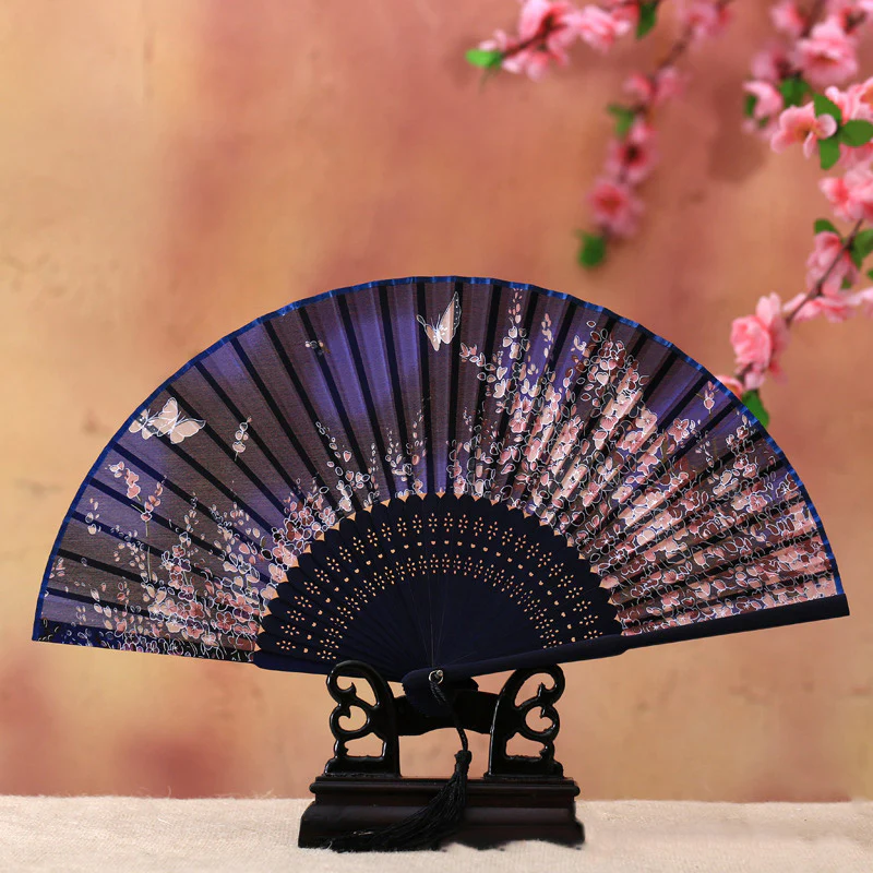 Buddha Stones Cherry Blossom Lily Butterfly Bamboo Ventaglio pieghevole in bambù portatile 21 cm - Image 2