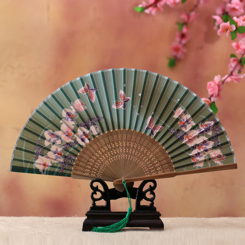 Buddha Stones Cherry Blossom Lily Butterfly Bamboo Ventaglio pieghevole in bambù portatile 21 cm - Image 4