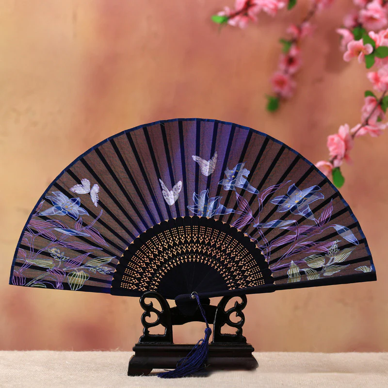 Buddha Stones Cherry Blossom Lily Butterfly Bamboo Ventaglio pieghevole in bambù portatile 21 cm - Image 5