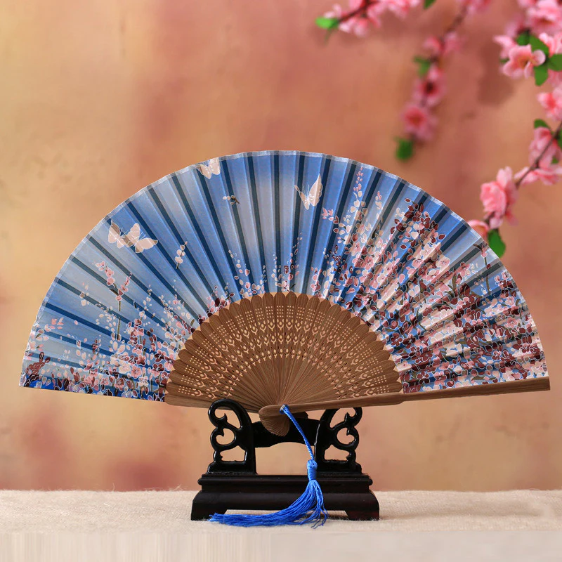 Buddha Stones Cherry Blossom Lily Butterfly Bamboo Ventaglio pieghevole in bambù portatile 21 cm - Image 7